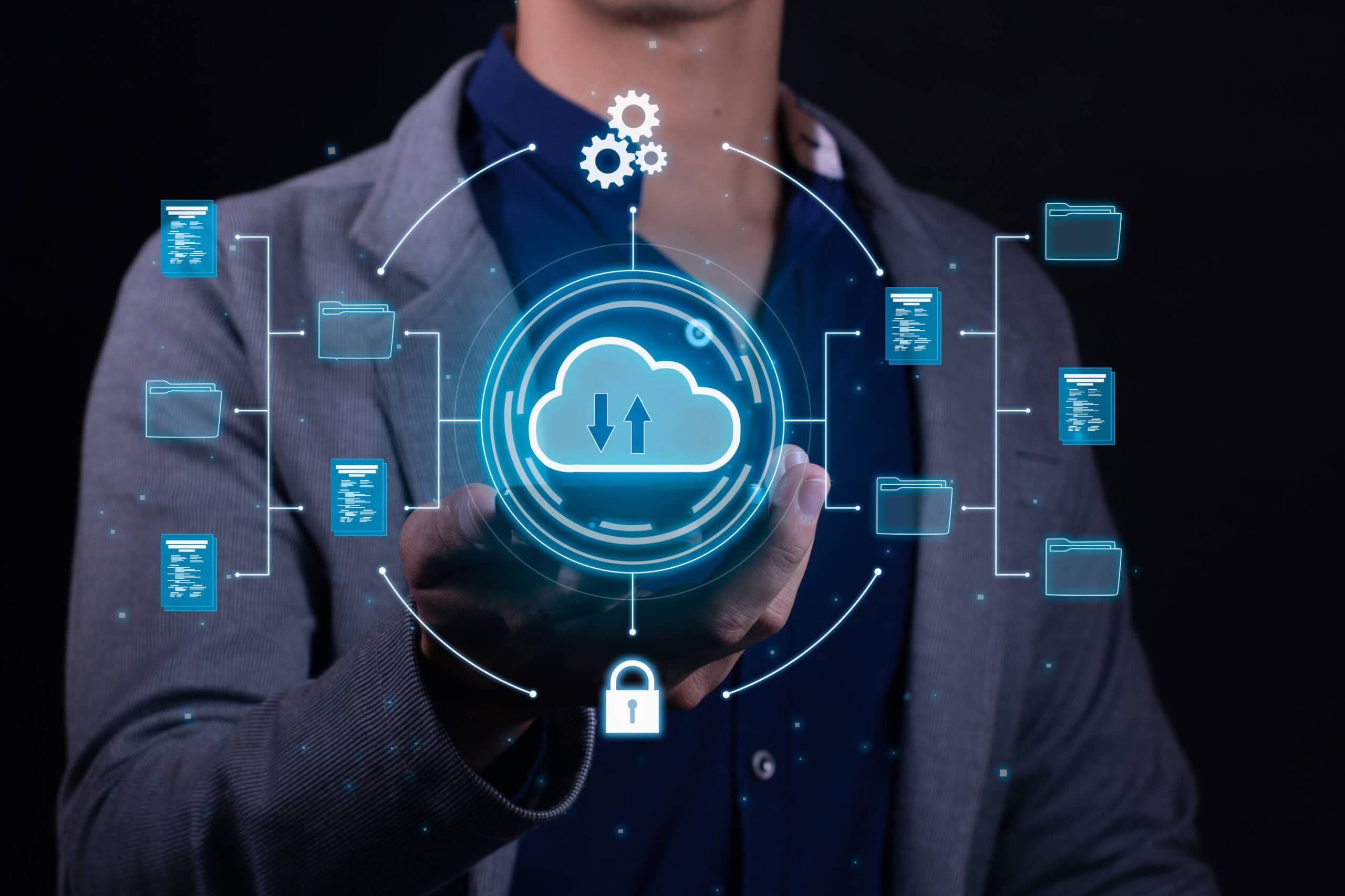 Man using cloud computing technology.